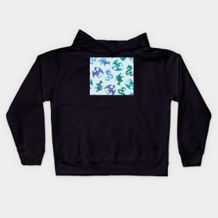 Jewel Tone Fantasy Dragon Silhouette on Teal Blue Kids Hoodie